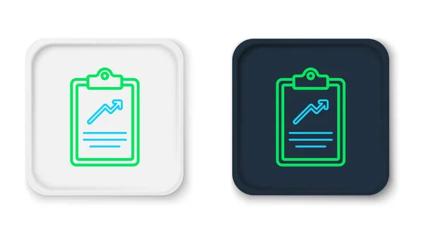 Linje Urklipp med diagram ikonen isolerad på vit bakgrund. Rapportera textfilsikonen. Bokföringsskylt. Revision, analys, planering. Färgstarkt skisskoncept. Vektor — Stock vektor