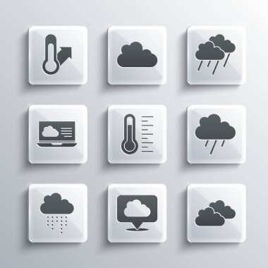 Konum bulutu, Bulut, yağmur, Meteoroloji termometresi, hava tahmini ve ikon ile ayarlayın. Vektör