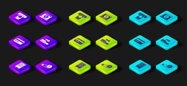 ATM, El Veren Para, Kredi Kartı, Pos Terminali, Dolarlı ve ikonlu Laptop. Vektör