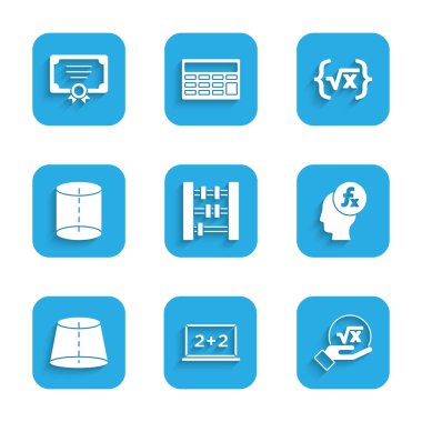 Abacus, Chalkboard, x sembolünün kare kökü, fonksiyon matematiksel sembolü, geometrik figür ve sertifika şablon simgesini ayarla. Vektör