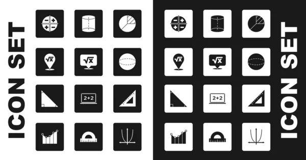 Pie chart infographic, Square root of x glyph, XYZ 좌표 시스템 , Geometric figure Sphere, Triangular ruler 및 Triangle math icon. Vector — 스톡 벡터