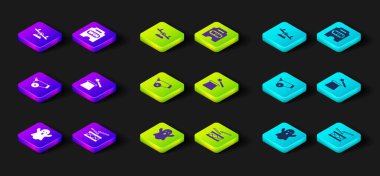 Ghost, davul sopalı davul, top, sihirli şapka ve değnek, sirk bileti ve tahterevalli ikonu. Vektör