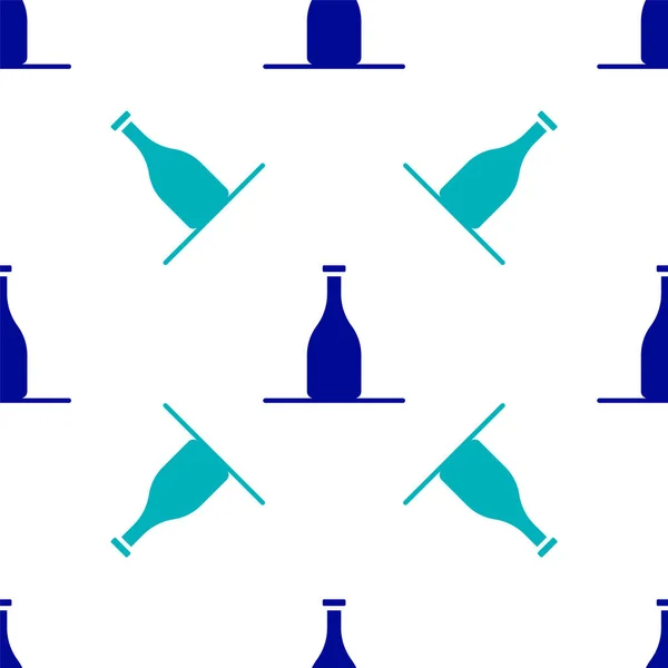 Ikon botol anggur biru mengisolasi pola mulus pada latar belakang putih. Vektor - Stok Vektor