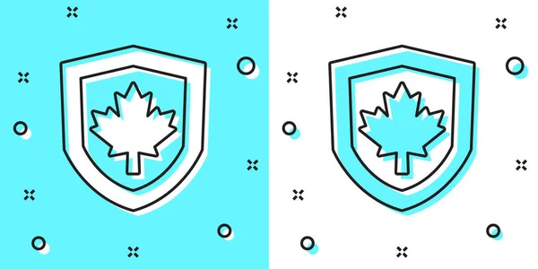 Bandera de Canadá de línea negra en el icono del escudo aislado sobre fondo verde y blanco. Formas dinámicas aleatorias. Vector — Archivo Imágenes Vectoriales