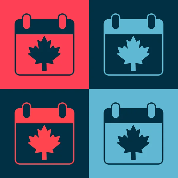 Pop art Canada günü akçaağaç yaprağı ikonu renk arkaplanında izole edilmiş. 1 Temmuz Bağımsızlık Günü Kanada bayrağıyla takvimde. Vektör — Stok Vektör