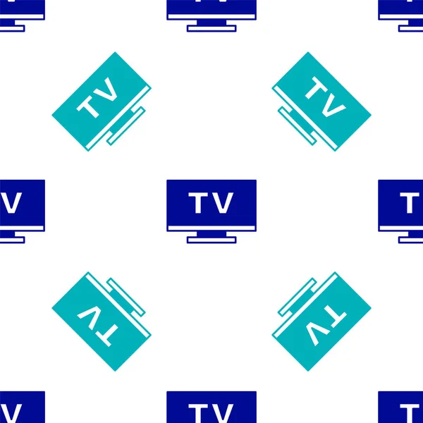 Ícone de TV inteligente azul isolado padrão sem costura no fundo branco. Sinal de televisão. Vetor — Vetor de Stock