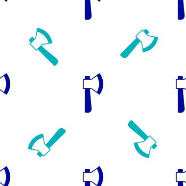 Mavi tahta balta ikonu beyaz arka planda izole edilmiş pürüzsüz desen. Oduncu baltası. Vektör