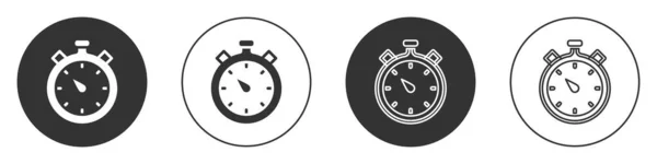 Zwarte Stopwatch pictogram geïsoleerd op witte achtergrond. Tijdklok teken. Chronometerteken. Cirkelknoop. Vector — Stockvector