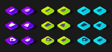 Kalbi su damlası ile ayarla, büyük şişe temiz, su filtresi kartuşu, geri dönüşüm suyu ve bir şişe ikon. Vektör