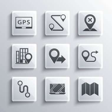 Şehir haritası navigasyonunu ayarla, Katlı, Rotalı konum, konum, ev, GPS aygıtı ve simge ile. Vektör