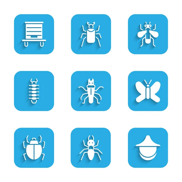Set Termite, Ameise, Imker Hut, Schmetterling, Milbe, Tausendfüßer, Insekt und Bienenstock für Bienen Symbol. Vektor — Stockvektor