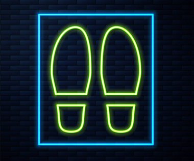 Parlayan neon çizgisi ayak sesleri ikonu tuğla duvar arkasında izole edildi. Dedektif araştırıyor. Ayak izlerini takip etmek için. Vektör