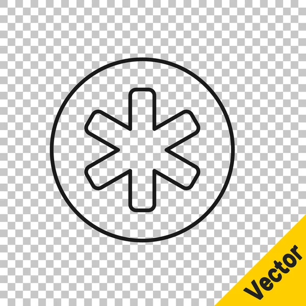 Línea negra Símbolo médico del icono Emergencia - Estrella de la Vida aislado sobre fondo transparente. Vector — Vector de stock