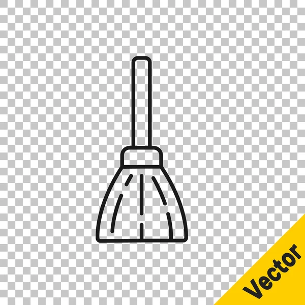 Black line Handle broom icon isolated on transparent background. Cleaning service concept. Vector — Stock Vector