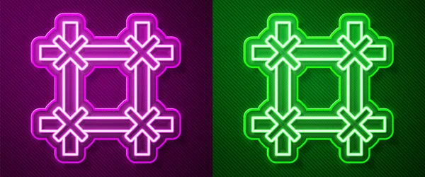 Светящаяся неоновая линия Иконка окна тюрьмы выделена на фиолетовом и зеленом фоне. Вектор — стоковый вектор