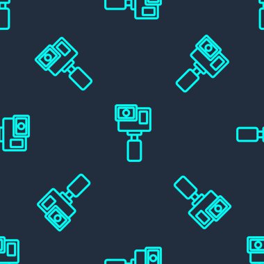 Yeşil çizgi Eylem ekstrem kamera simgesi mavi arkaplanda izole edilmiş kusursuz desen. Ekstrem sporları çekmek için video kamera ekipmanı. Vektör