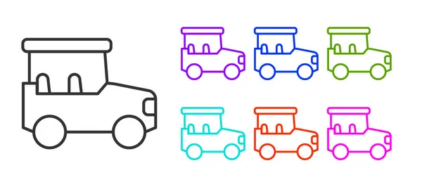 Ligne noire icône de voiture Safari isolé sur fond blanc. Définir des icônes colorées. Vecteur — Image vectorielle