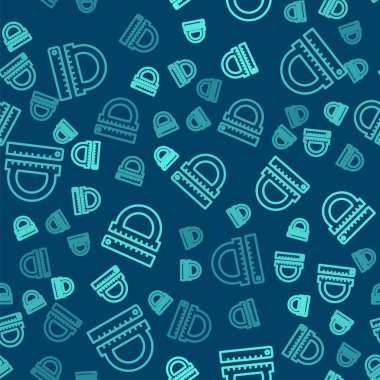 Derece simgesini ölçmek için yeşil çizgi Protektör ızgarası mavi arkaplanda izole edilmiş. Eğim ölçer. Ölçme aleti. Geometrik sembol. Vektör