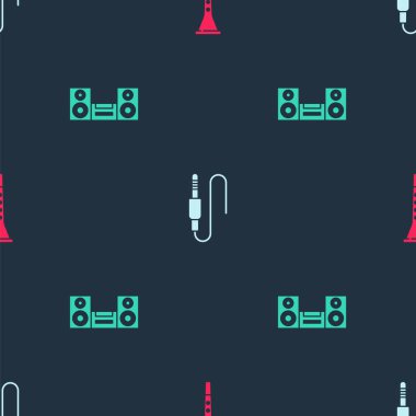 Klarnet, ses sistemi ve ev müzik setini kusursuz desene ayarlayın. Vektör