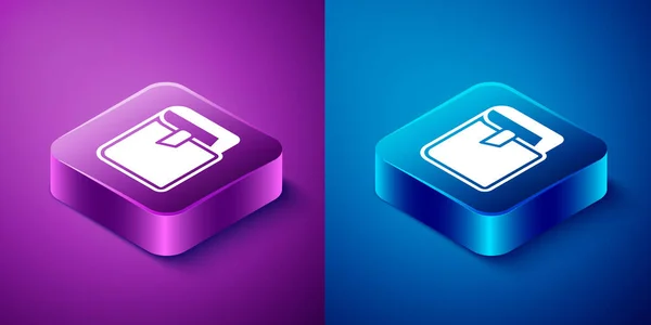 Isometric Book icon isolated on blue and purple background. Square button. Vector — Stock Vector