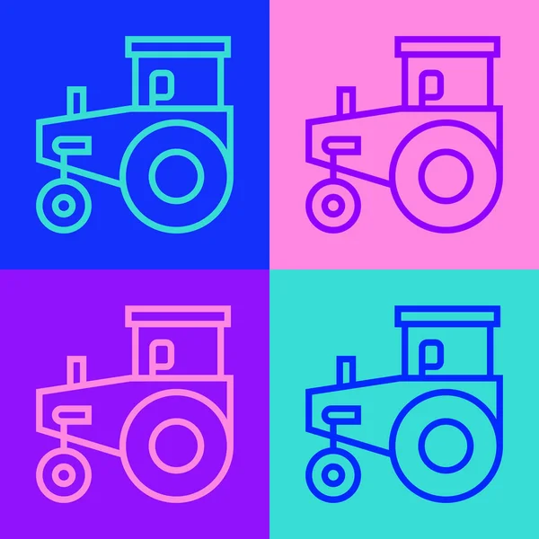 Pop art line ikona traktoru izolované na barevném pozadí. Vektor — Stockový vektor