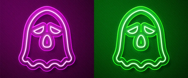 Línea de neón brillante Icono fantasma aislado sobre fondo púrpura y verde. Feliz fiesta de Halloween. Vector — Vector de stock