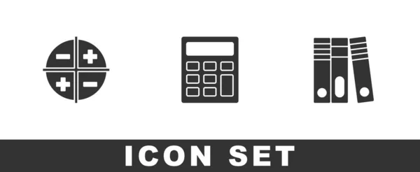 Establecer sistema de coordenadas XYZ, Calculadora y el icono de carpetas de Office. Vector — Vector de stock