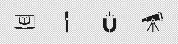 Установите класс Онлайн, значок Перо, Магнит и Телескоп. Вектор — стоковый вектор