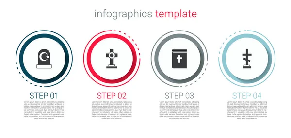 Conjunto cementerio musulmán, Tumba con cruz, Libro de la Sagrada Biblia y. Plantilla de infografía empresarial. Vector — Vector de stock