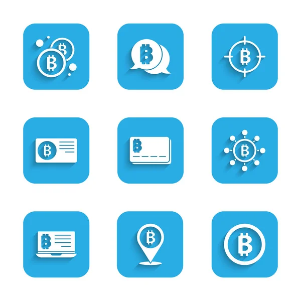 Set Credit Card Bitcoin Bitcoin Blockchain Technology Mining Laptop Target — Stock Vector