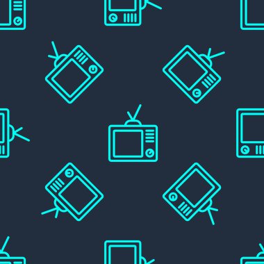 Yeşil çizgi Retro TV simgesi mavi arkaplanda izole edilmiş kusursuz desen. Televizyon tabelası. Vektör