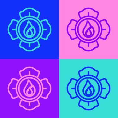 Pop sanat çizgisi itfaiyeci ikonu renk arkaplanında izole edildi. Vektör