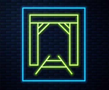 Parlayan neon hattı. Mayın giriş simgesi tuğla duvar arkasında izole edilmiş. Vektör