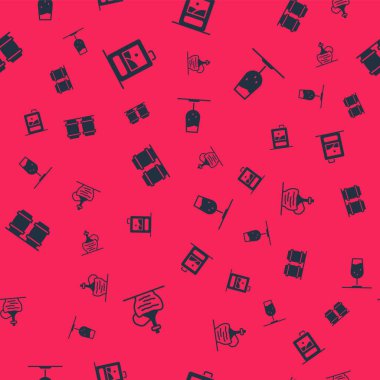 Şarabı İtalyan fiyaskosu şişesine, karton şarap kutusuna, tahta fıçıya ve kusursuz desenli cama koyun. Vektör