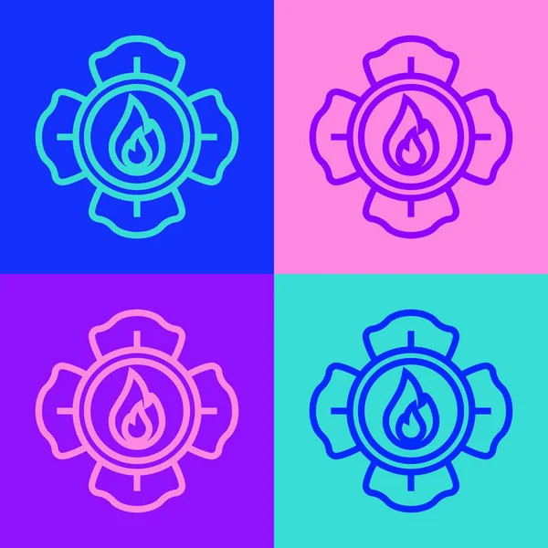 Pop Art Linie Firefighter Symbol Isoliert Auf Farbigem Hintergrund Vektor — Stockvektor