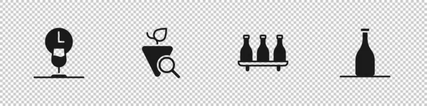 设置葡萄酒时间 酒瓶和图标 — 图库矢量图片