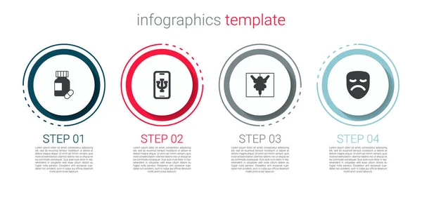 Set Beruhigungspillen Psychologe Online Rorschach Test Und Theatermaske Geschäftsinfografische Vorlage — Stockvektor