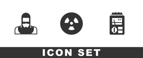 Ingesteld Nucleaire Reactor Werknemer Radioactieve Dosimeter Icoon Vector — Stockvector
