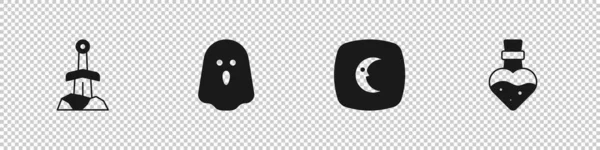 Поставьте Меч Каменной Луне Призраке Звездах Зажгите Икону Зелья Вектор — стоковый вектор