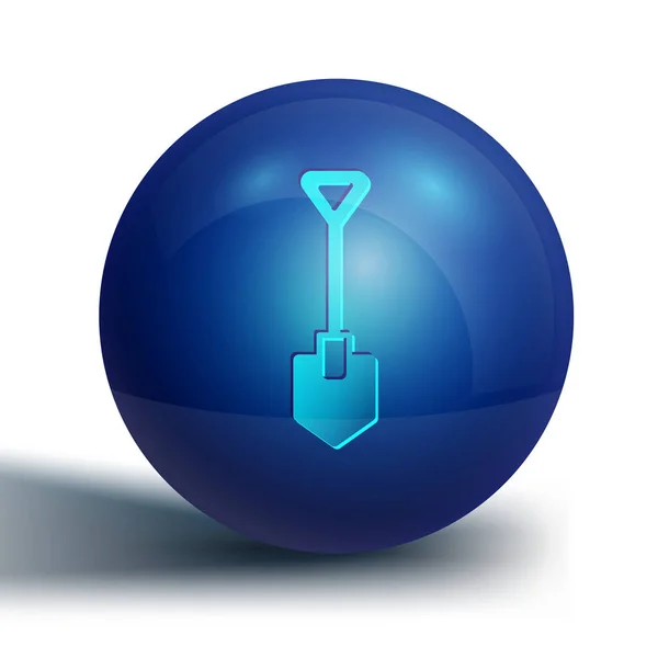 Blue Shovel Symbol isoliert auf weißem Hintergrund. Gartenwerkzeug. Werkzeug für Gartenbau, Landwirtschaft, Landwirtschaft. Blauer Kreis-Knopf. Vektor — Stockvektor