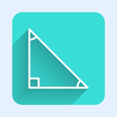 Beyaz çizgi üçgen matematik ikonu uzun gölgeli izole edilmiş. Yeşil kare düğmesi. Vektör