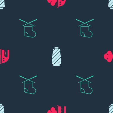 Elektrik demiri, dikiş makarası ve örgü iğnelerini pürüzsüz desene ayarla. Vektör