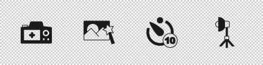 Fotoğraf makinesini, rötuşlamayı, kamera zamanlayıcısını ve Softbox ışık simgesini ayarla. Vektör