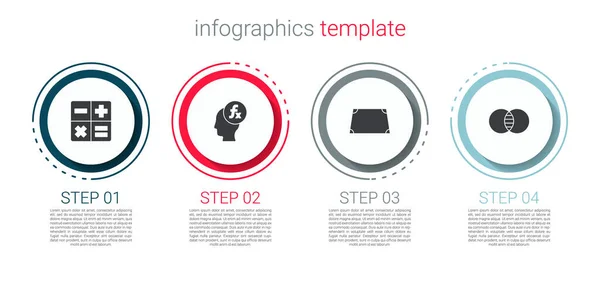 Set Calculator, Functie wiskundig symbool, Acute trapeziumvorm en Wiskunde sets en B. Bedrijfsinfographic sjabloon. Vector — Stockvector