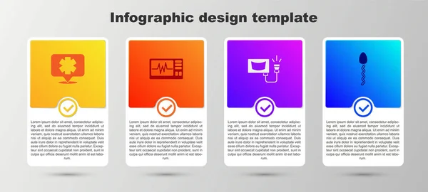 Definir símbolo médico da Emergência, Monitor com cardiograma, Ultrassom e esperma. Modelo de infográfico de negócios. Vetor — Vetor de Stock