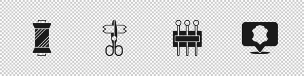 スプール、はさみ、縫製や革のアイコンの針にミシン糸を設定します。ベクトル — ストックベクタ