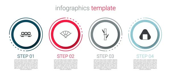 Set Sushi sur planche à découper, ventilateur pliant chinois ou japonais, en bambou et. Modèle d'infographie d'entreprise. Vecteur — Image vectorielle