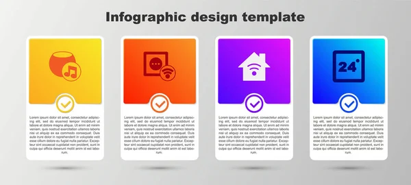 Set Asistente de voz, toma de corriente inteligente, hogar con wi-fi y termostato. Plantilla de infografía empresarial. Vector — Vector de stock