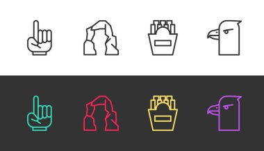 Birinci pervane eldiveni, Büyük Kanyon, kutuda patates kızartması ve siyah beyaz kartal kafası. Vektör