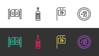 Bar kapısı, cam şişe votka, Bar ve Alkol 18 artı siyah ve beyaz üzerine tabela. Vektör